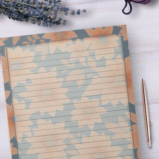 Bloc-note 1950 Dusty Blue Orange Retro Mid Century Floral