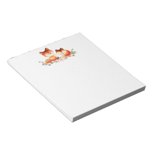 Bloc-note 2 mignons Petits Renards Rouges Aquarelle Design (Incliné)