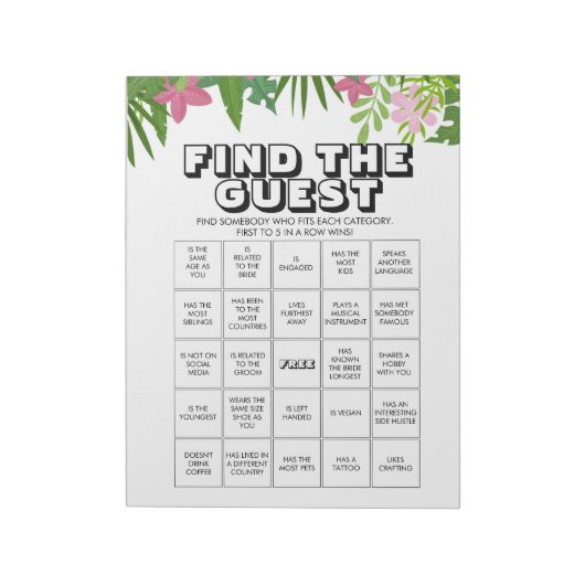 Bloc-note 40 Find the Guest Bingo Game Sheets (Tourné)
