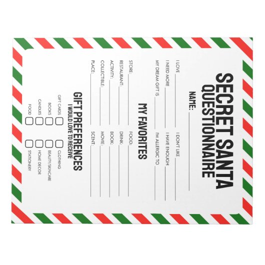 Bloc-note 40 Questionnaires secrets Père Noël (Devant)