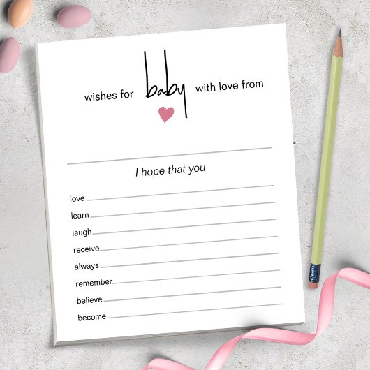 Bloc-note 40 Tear Off Pages Voeux Pour Bébé Fille Douche Jeu