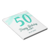 Bloc-note 50e anniversaire ajouter nom date année vert paste (Incliné)