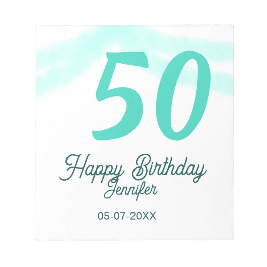Bloc-note 50e anniversaire ajouter nom date année vert paste (Devant)