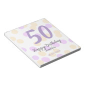 Bloc-note 50e anniversaire ajouter nom date violet orange po (Incliné)