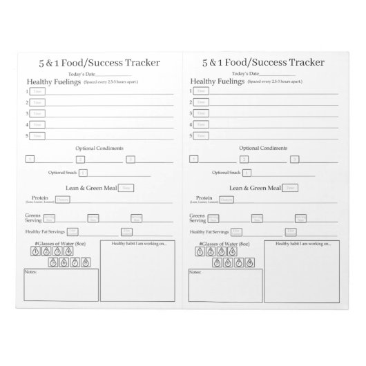 Bloc-note 5 - 1 Pages de suivi du succès alimentaire - Blanc (Devant)