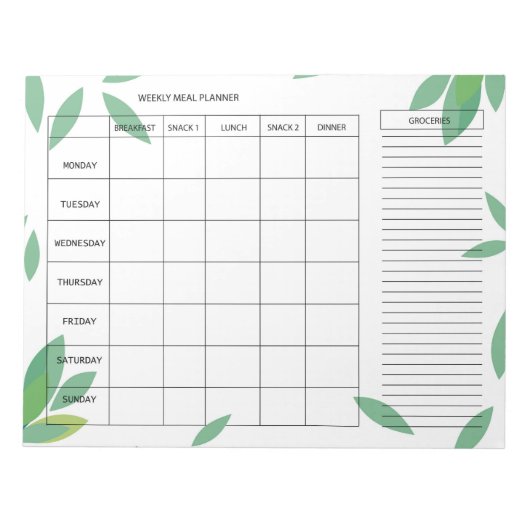 Bloc-note 7-Day Weekly Meal Planner – Fresh Green Design (Devant)