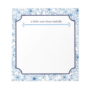 Bloc-note "A Little Note" Modèle Floral bleu personnalisé
