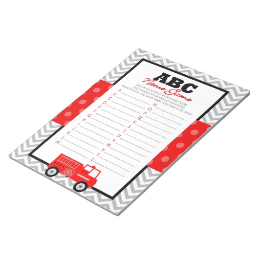 Bloc-note ABC Baby Name Firetruck Baby shower Game Pack (Incliné)