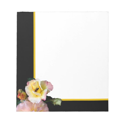 Bloc-note Abeille sur roses rose jaune Fleurs (Devant)