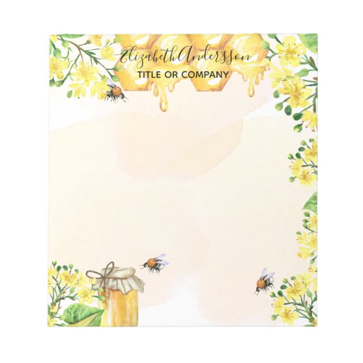 Bloc-note Abeilles bourdonnes fleurs jaunes miel nom entrepr (Devant)