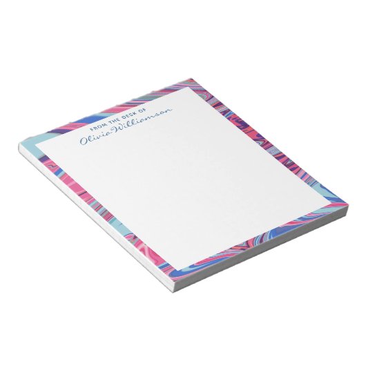 Bloc-note Abstract Marbled Art Trippy Blue Pink Personalized (Incliné)