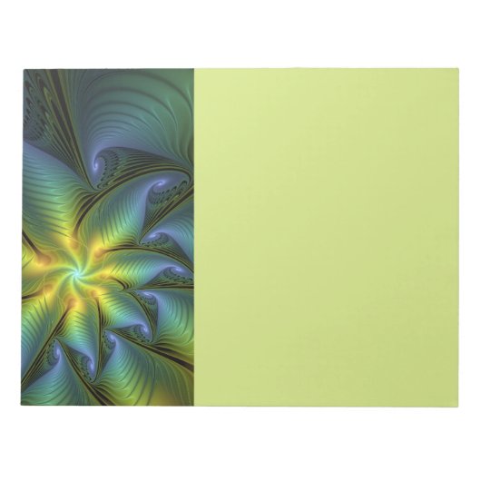 Bloc-note Abstract Star, Shiny Blue Green Golden Fractal Art (Devant)