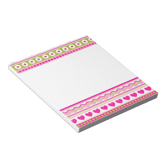 Bloc-note Abstrait motif vert rose + points fleurs coeurs (Incliné)