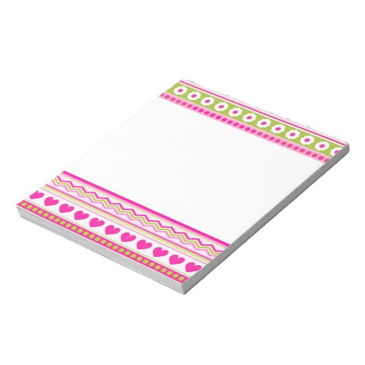 Bloc-note Abstrait motif vert rose + points fleurs coeurs (Tourné)