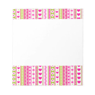 Bloc-note Abstrait motif vert rose + points fleurs coeurs