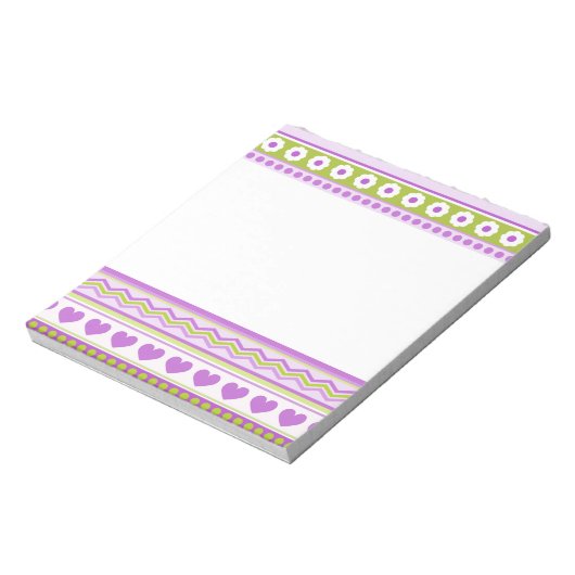 Bloc-note Abstrait vert pourpre motif + points fleurs coeur (Tourné)