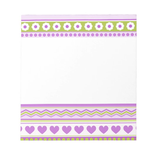 Bloc-note Abstrait vert pourpre motif + points fleurs coeur (Devant)