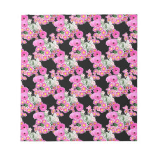 Bloc-note Accessoires tendance Pink à motif floral noir