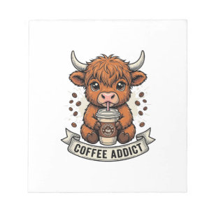 Bloc-note Accro au café Vache des Highlands Mignonne Gravure