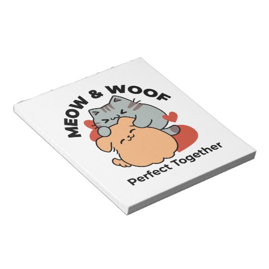 Bloc-note Adorable chat et chien Hug - Meow & Woof Design (Incliné)