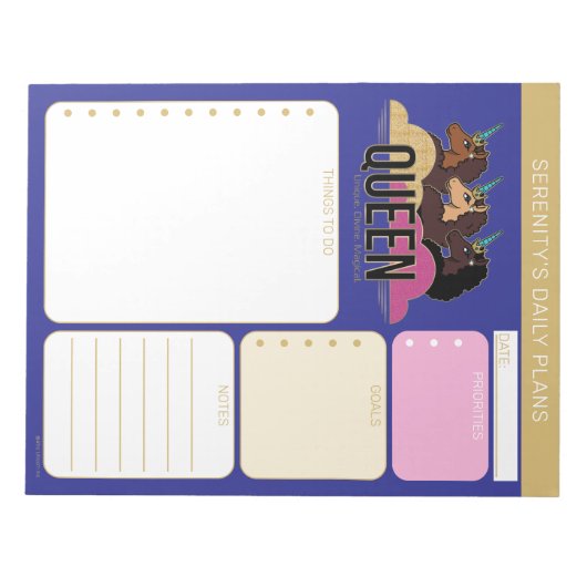 Bloc-note Afro Unicorn Queen Trio Design (Devant)