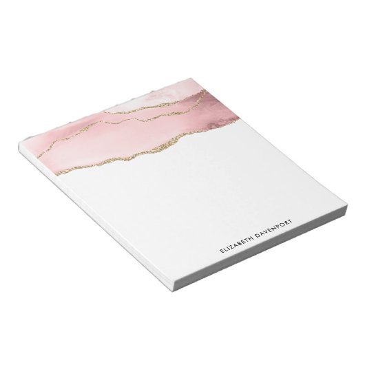 Bloc-note Agate rose vierge avec ruban or Élégant (Incliné)