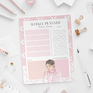 Bloc-note Agenda hebdomadaire rose pour fille jolie