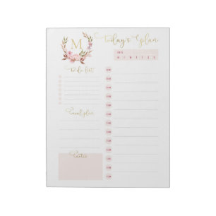 Bloc-note Agenda quotidien Blush & Gold Monogram Liste de ch