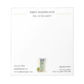 Bloc-note Agent immobilier à porte verte aquarelle (Devant)