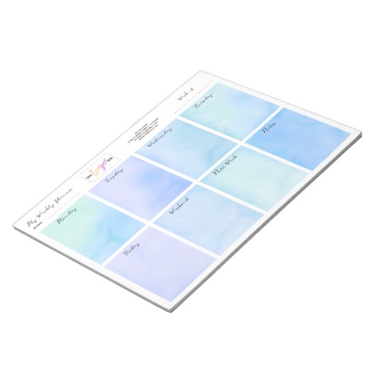 Bloc-note Ajouter le nom du logo Aquarelle bleue Planificate (Incliné)