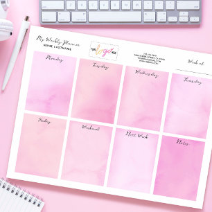 Bloc-note Ajouter le nom du logo Aquarelle rose bureau Plani