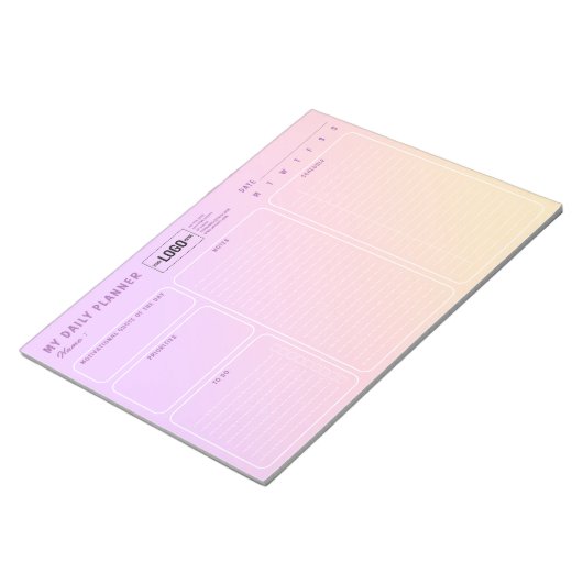 Bloc-note Ajouter Logo Pastel Personnalisé Undate Daily Plan (Incliné)