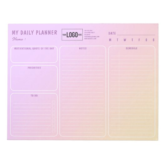 Bloc-note Ajouter Logo Pastel Personnalisé Undate Daily Plan (Devant)