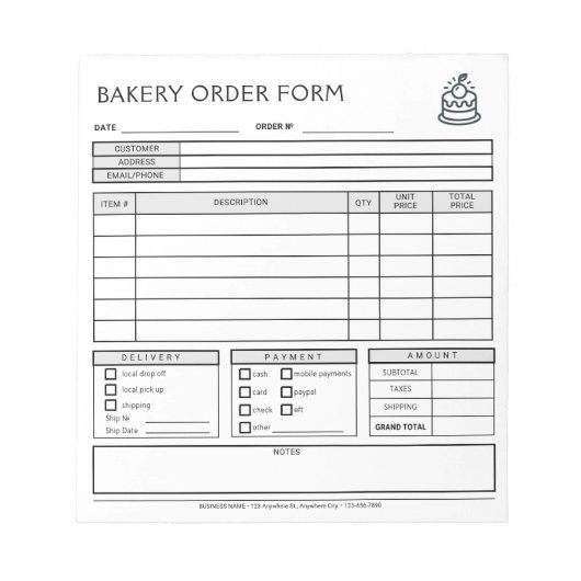 Bloc-note Ajouter un logo Boulangerie Bon de Commande Entrep (Devant)