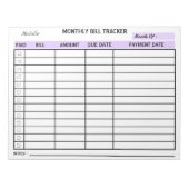 Bloc-note Ajouter votre nom Monthly Bill Tracker Personnalis (Devant)
