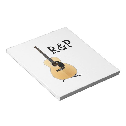 Bloc-note Ajouter votre nom texte brun acoustique guitare mo (Incliné)