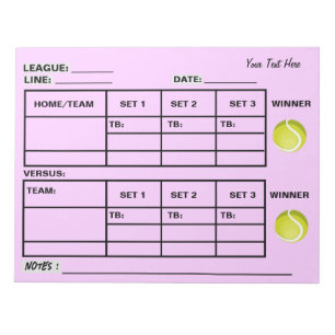 Bloc-note Ajouter Votre Texte Tennis Score Pad Tennis Score