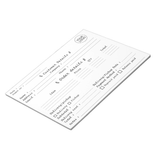 Bloc-note Ajoutez votre logo Formulaire de commande de pâtis (Incliné)