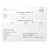 Bloc-note Ajoutez votre logo Formulaire de commande de pâtis (Devant)