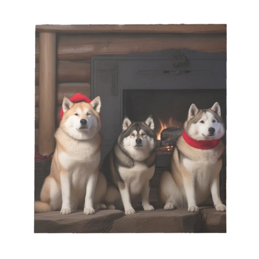 Bloc-note Akita au coin du feu de Noël (Devant)