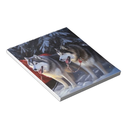 Bloc-note Alaskien Malamute Snowy Sleigh Ride Noël (Incliné)