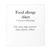 Bloc-note Alerte d'allergie alimentaire ajouter le nom texte (Devant)