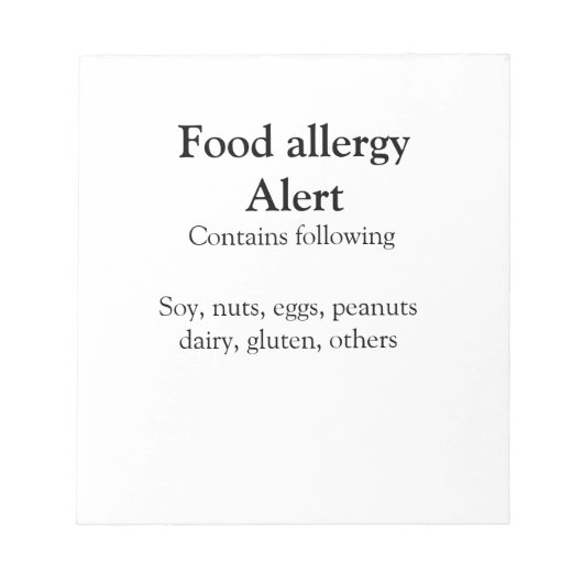 Bloc-note Alerte d'allergie alimentaire ajouter le nom texte (Devant)