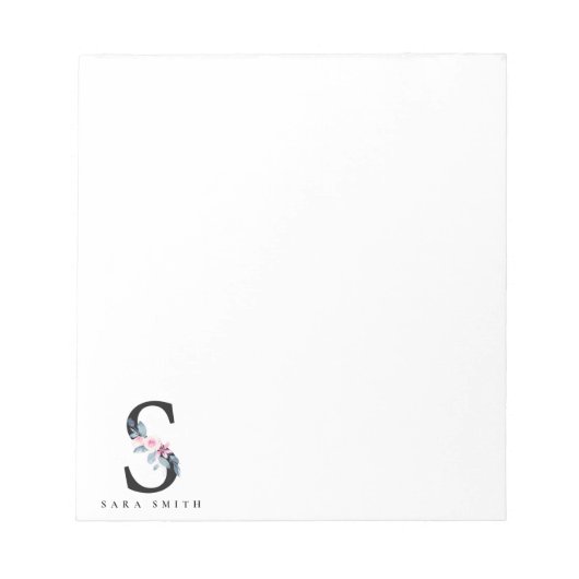 BLOC-NOTE ALPHABÈTES FLORAUX BLEUS DOUX NOM LETTRE S (Devant)