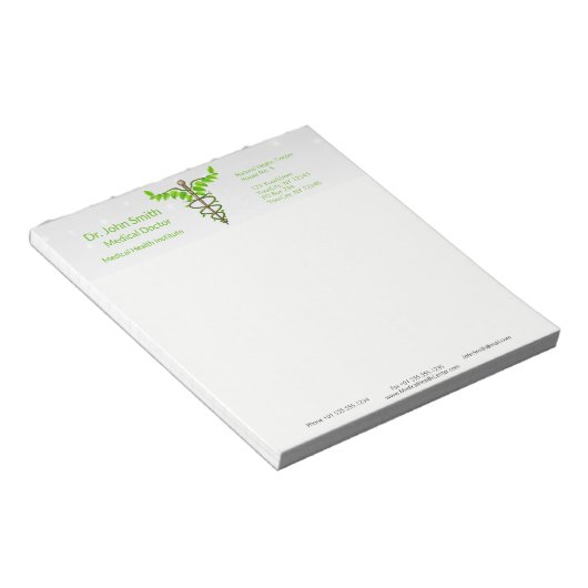Bloc-note Alternative Médicale Caduceus Vert Feuilles Blanc (Incliné)