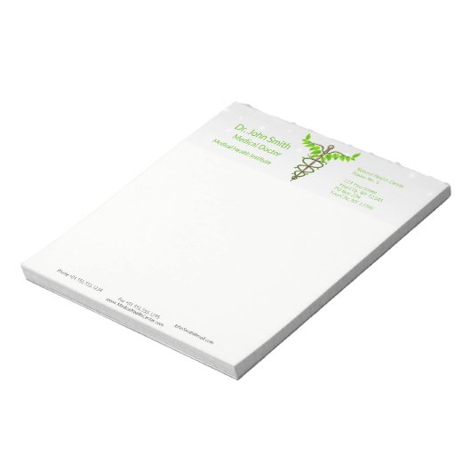 Bloc-note Alternative Médicale Caduceus Vert Feuilles Blanc (Tourné)