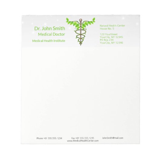 Bloc-note Alternative Médicale Caduceus Vert Feuilles Blanc (Devant)