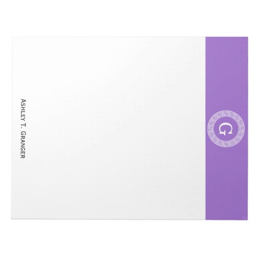 Bloc-note Améthyste Wht Cadre Rnd Clé Grecque Monogramme Ini (Devant)