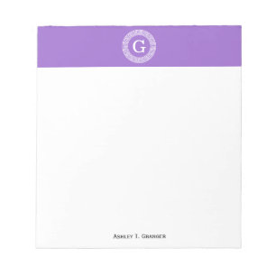 Bloc-note Améthyste Wht Cadre Rnd Clé Grecque Monogramme Ini