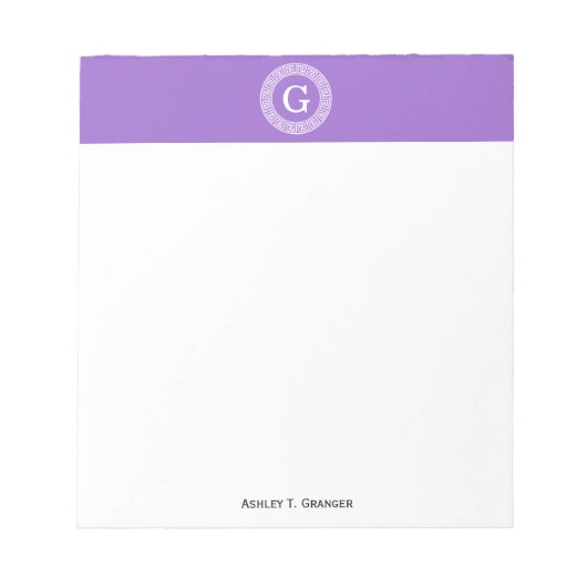 Bloc-note Améthyste Wht Cadre Rnd Clé Grecque Monogramme Ini (Devant)
